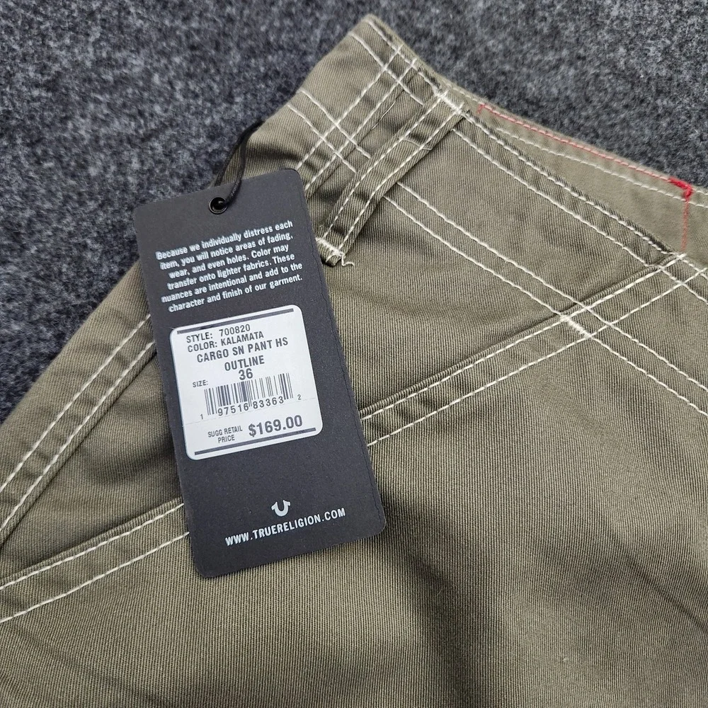 True Religion Brand Jeans Men's Sz 36 Cargo Pants Kalamata Green MSRP $169 NWT